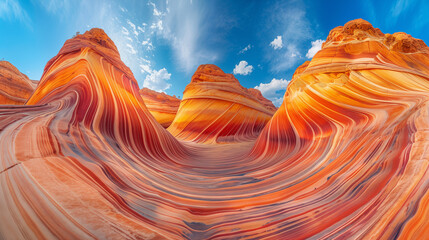 lines and waves in vibrant colors, beautiful patterns in the rock formations arizona, wide angle lens, natural light.