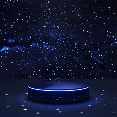 A blue and white background with a glowing blue sphere in the center. The sphere is surrounded by a lot of stars, giving the impression of a galaxy. Scene is one of wonder and awe