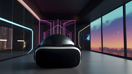 A virtual reality experience created by artificial intelligence. It showcases an impressive composition of geometric shapes in different sizes and colors within a virtual world