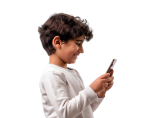 Young Middle Eastern Boy Smiling at Phone