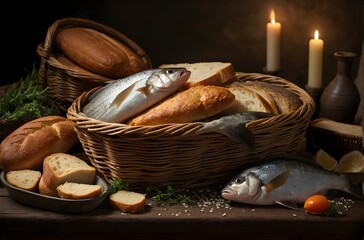 Biblical Fish and Bread Scene