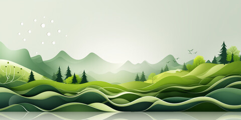 Obraz premium Cartoon illustration of summer landscape with fields and green hills