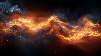 Aurora fiery waves with smoke on a black background orange and yellow lighting AI generated
