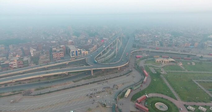 Aerial View of Azadi Flyover, Greater Iqbal Park, Lahore, Punjab, Pakistan