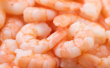 Shrimps. Fresh peeled Prawns Background. Preparing healthy food, cooking, diet, nutrition concept. Macro shot. 