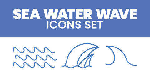 Sea Water Wave Icon Set Vector Illustration Sea Line Wave Icons vector Set Sea wave Water logo, line ocean symbol