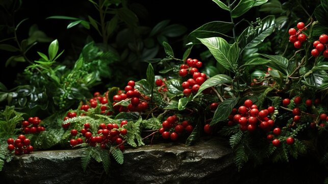 red berries on a bush    high definition(hd) photographic creative image
