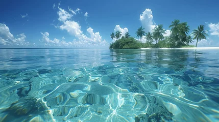 Fotobehang half under water picture remote tropical island beach, hyper realistic  © ART-PHOTOS