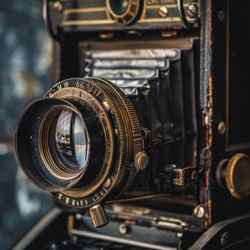 Discover the artistry of photography through a detailed shot of a vintage camera, emphasizing the lens that has immortalized countless memories.