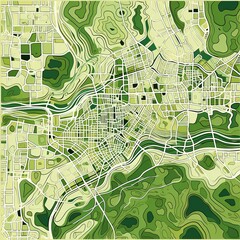 Obraz premium Green and white pattern with a Green background map lines sigths and pattern with topography sights in a city backdrop
