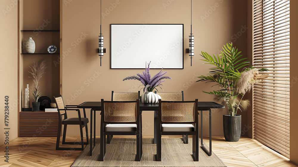 Wall mural a modern and elegant dining room with stylish furniture and decorative elements. - Wall murals