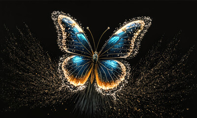 Flight of Fancy: A Golden Butterfly with Golden Dust Illuminates the Night