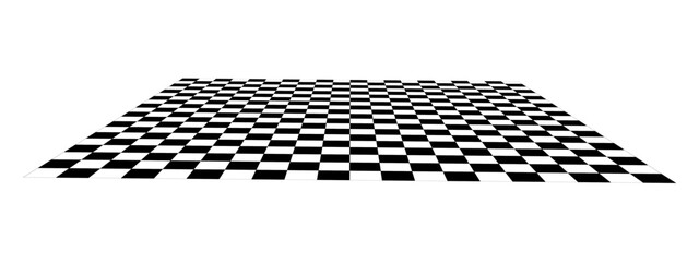 Empty chessboard plane in perspective. Tiled mosaic floor. Sloped checkerboard texture. Inclined board with black and white squares pattern isolated on white background. Vector flat illustration
