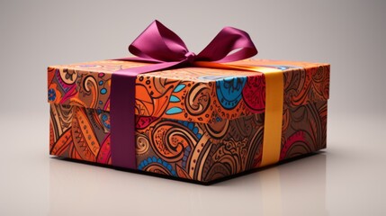 Colorful Patterned Box on White, Shadow Indicating Light, AI Created
