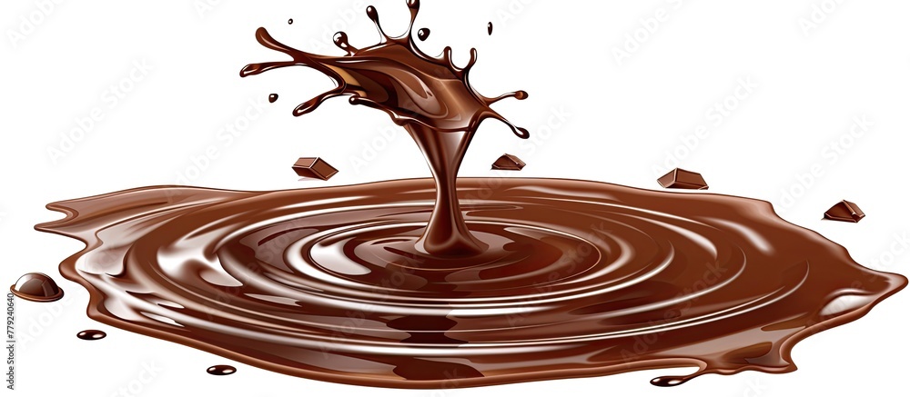 Poster a drop of liquid chocolate falls into a pool of melting chocolate, creating ripples in the gooey pla