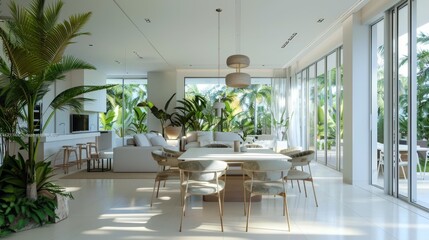 Modern Dining Room with Tropical View and Natural Light.
