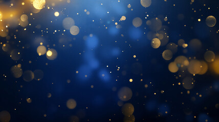 Fototapeta na wymiar Blue and gold circles abstract background. Bokeh shining particles on dark background