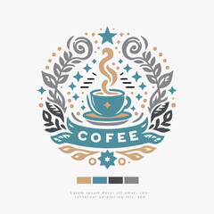 a coffee cup is in a circle with the words coffee.