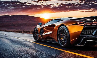  luxury sports car sunset scene.with Generative AI technology