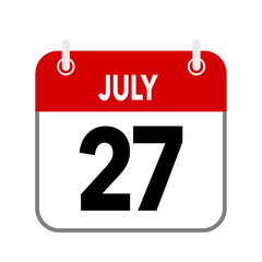 27 July, calendar date icon on white background.
