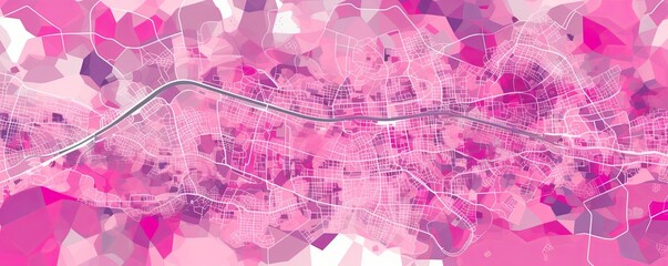 Magenta and white pattern with a Magenta background map lines sigths and pattern with topography sights in a city backdrop