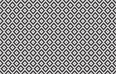 Seamless geometric diamond rhombus pixel vector texture pattern, ethnic black and white seamless pattern