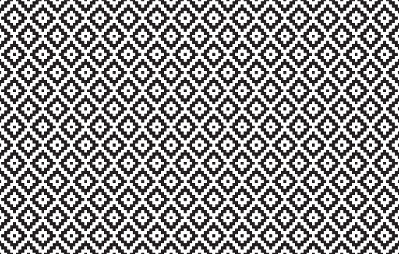 Seamless geometric diamond rhombus pixel vector texture pattern, ethnic black and white seamless pattern