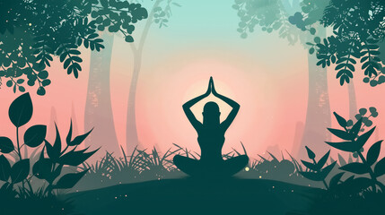 International Yoga Day poster, illustration of a woman doing yoga exercise and pose, Yoga day celebration