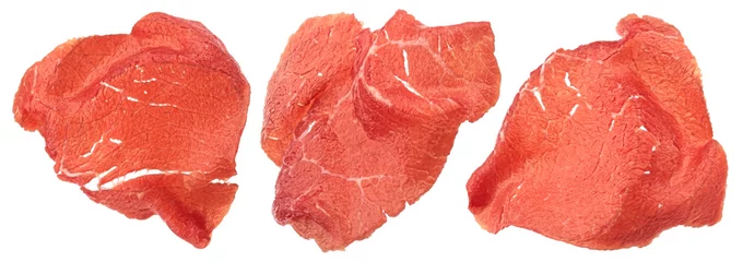 Rolgordijnen Raw beef carpaccio ingredient isolated on white background © xamtiw