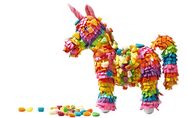 Bright Pinata Filled with Delicious Treats Isolated on Transparent Background PNG.