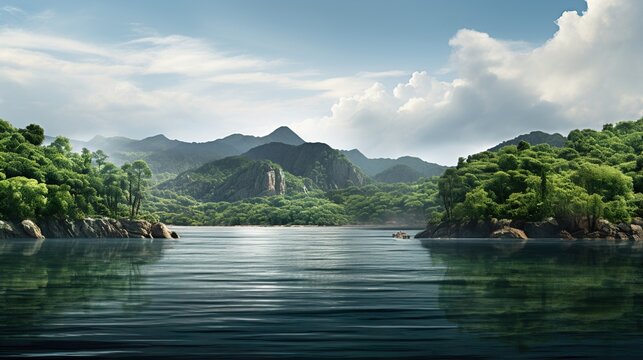 lake and mountains  high definition(hd) photographic creative image