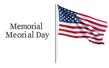 Remembrance Flag at Half Mast for Memorial Day Isolated on Transparent Background PNG.
