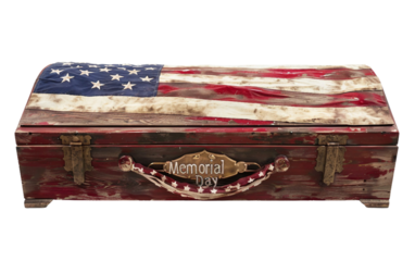Solemn Memorial Day Flag Draped Casket Isolated on Transparent Background PNG.