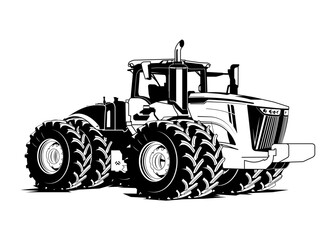 Large Farm Tractor Silhouette Vector