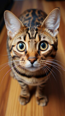 Curious Bengal Cat Staring Upward

