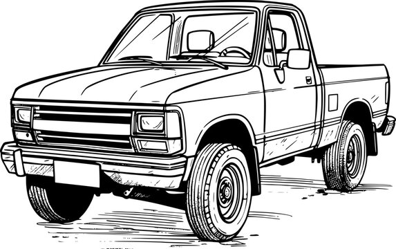 recommend clip art: Outline illustration of car pickup