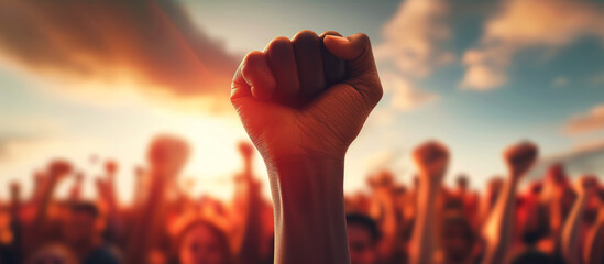 A powerful symbol of defiance and unity a fist raised, protest