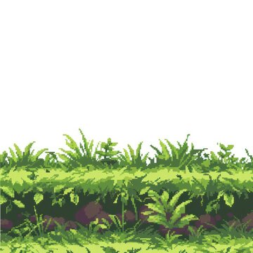 This image showcases a dense growth of green plants and foliage in a pixel art style, perfect for conveying concepts of nature and technology