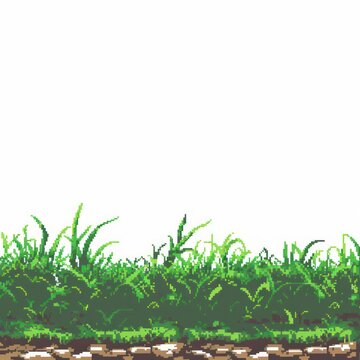 This image features a highly pixelated conceptual representation of grass The style is reminiscent of early video game graphics and is set on a transparent background