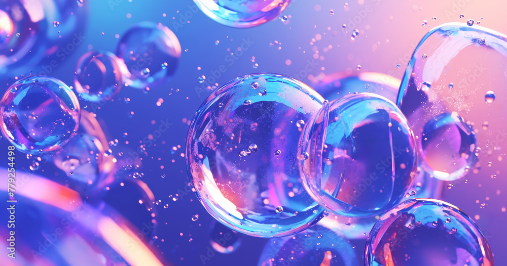 Poster A bunch of purple bubbles floating in the air. The bubbles are of different sizes and are scattered all over the image. Scene is light and playful