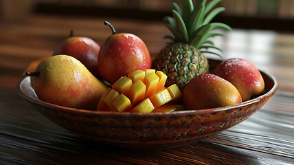 Tropical Fruit Bowl: Pineapples, Bananas, and Mangoes