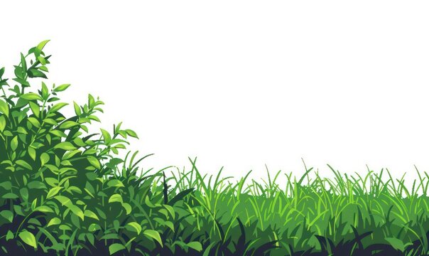 This image showcases a dense foliage of green leaves at the bottom with a clear white background, highlighting a vibrant and fresh landscape