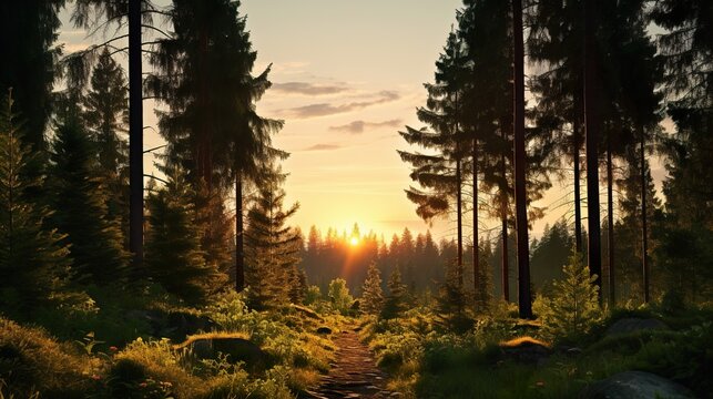 sunset in the forest  high definition(hd) photographic creative image