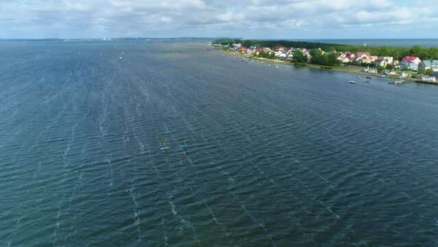 Windsurfing In The Bay In Chalupy Zatoka Pucka Aerial View Poland