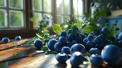 Berry Bounty: Showcasing a Bunch of Plump and Fresh Blueberries - obrazy, fototapety, plakaty