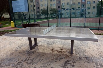 Newly built table tennis to ping pong on a housing estate