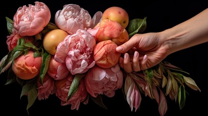hand holding a bouquet of flowers - obrazy, fototapety, plakaty