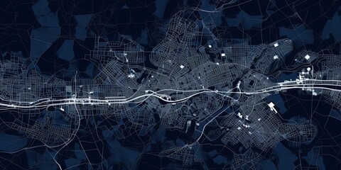 Navy Blue and white pattern with a Navy Blue background map lines sigths and pattern with topography sights in a city backdrop - obrazy, fototapety, plakaty