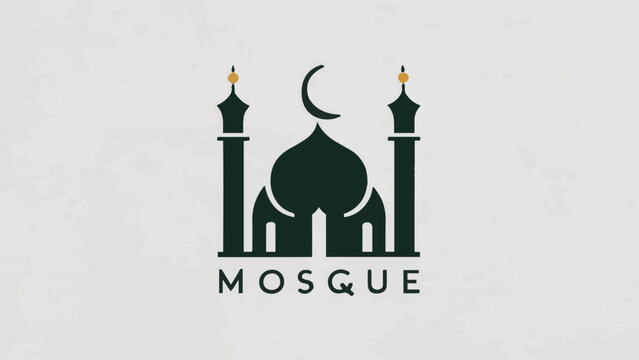 Iconic Mosque Logo: Infused with Islamic Design Against a White Canvas