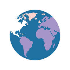 Earth globe in modern designs and map of the continents of the world, isolated on white background